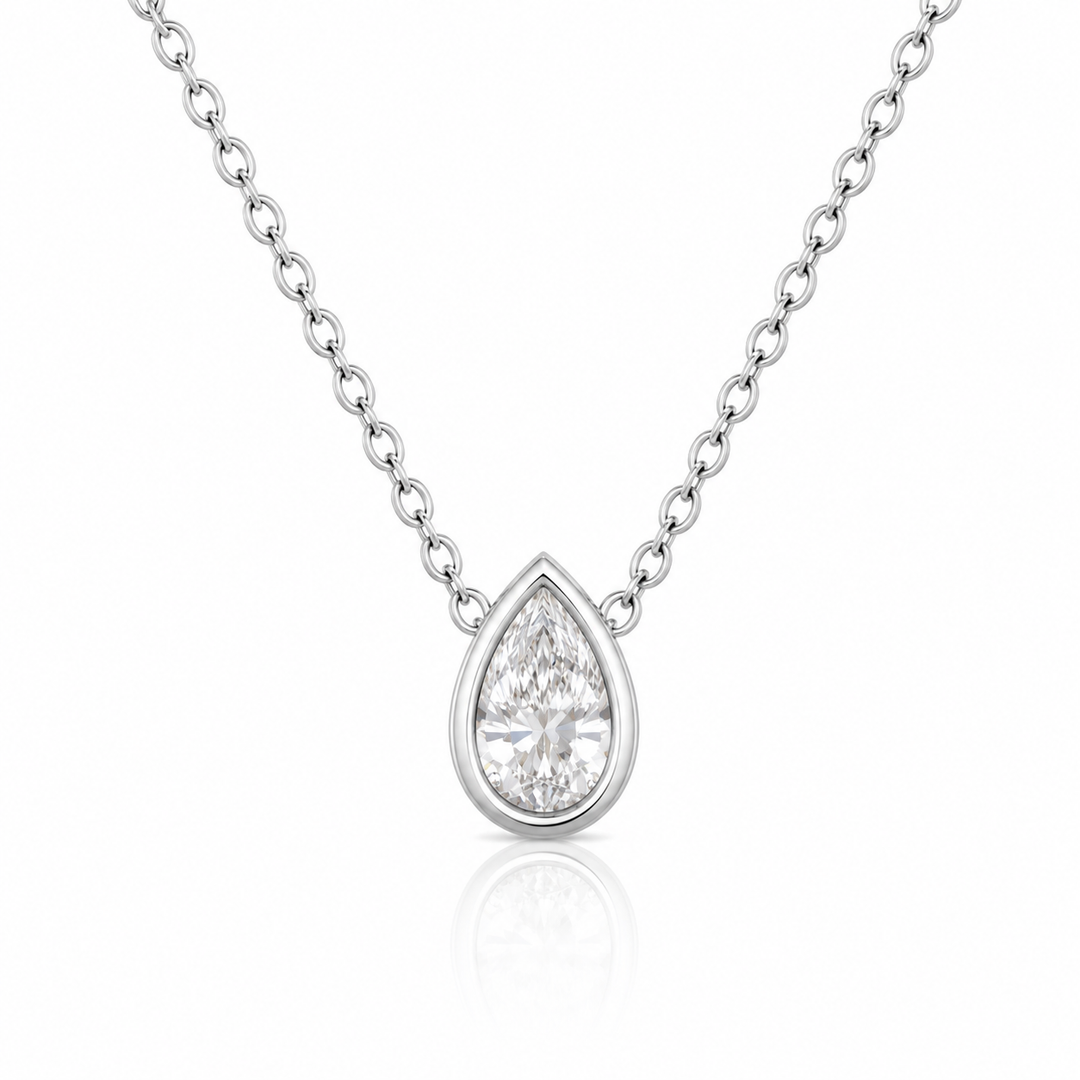 14k White Bezel Diamond Pendant