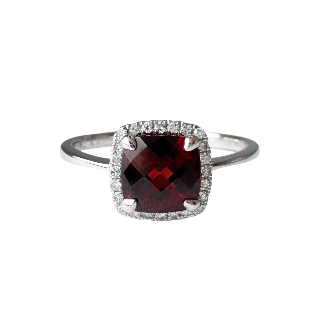 14k White Gold Garnet Halo Garnet Ring