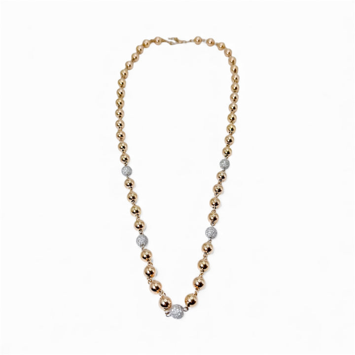 14k Yellow Gold Bead Diamond Necklace