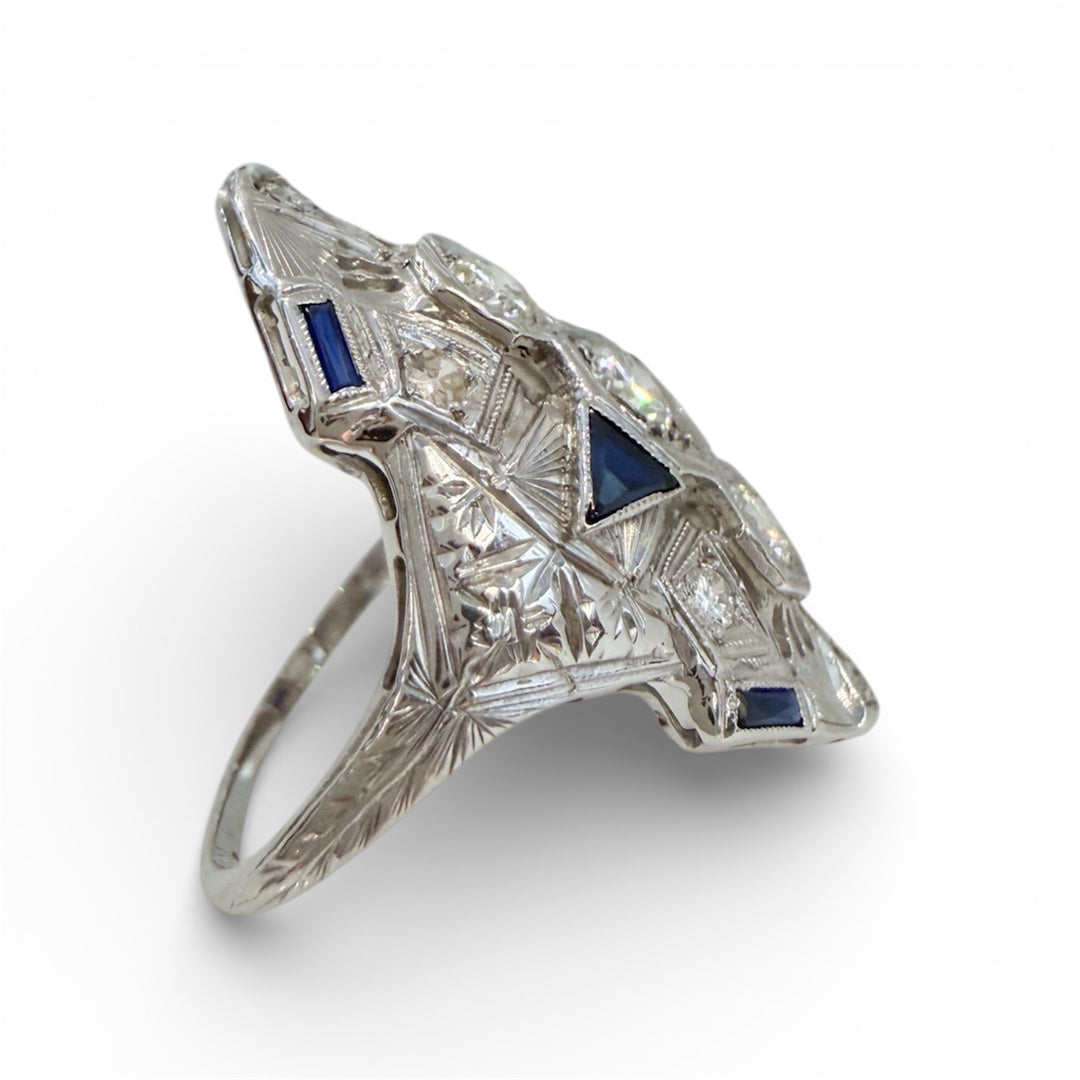 14k White Gold Art Deco Diamond Estate Ring