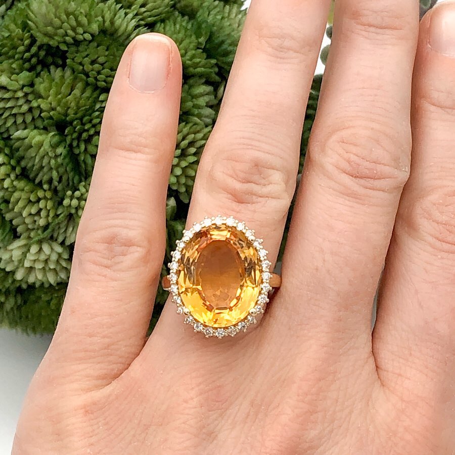 18k Yellow Gold Imperial Topaz Halo Ring