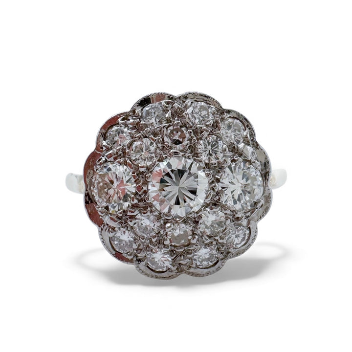 14k Two Tone Flower Diamond Estate Ring