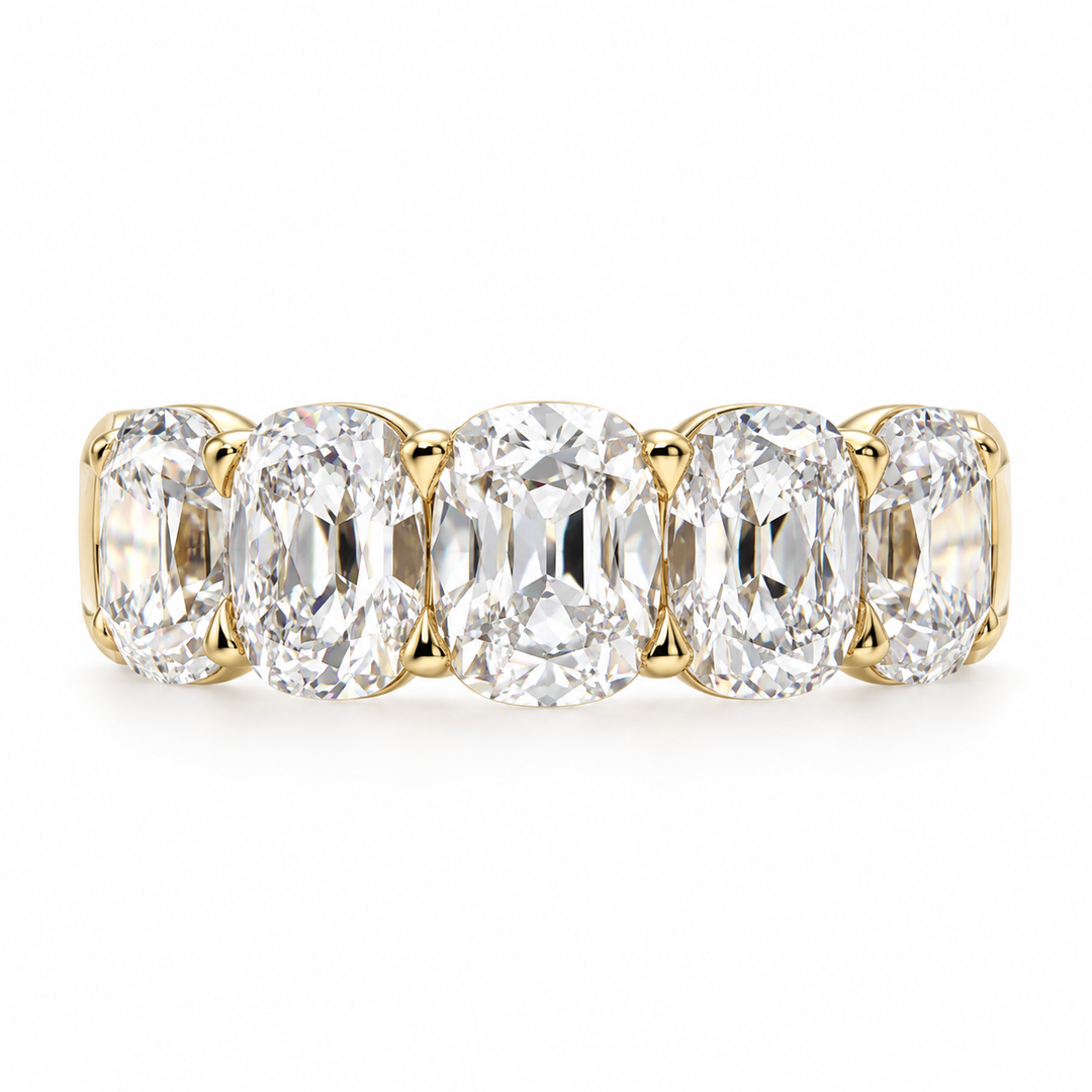 14k Yellow Shared Prong 4.73ctw Cushion Lab Grown Diamond Wedding Band