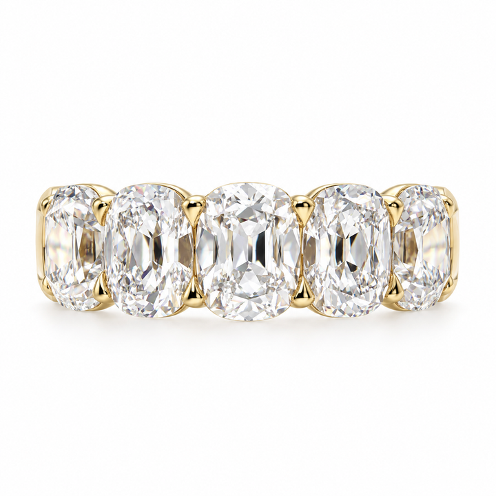 14k Yellow Shared Prong 4.73ctw Cushion Lab Grown Diamond Wedding Band