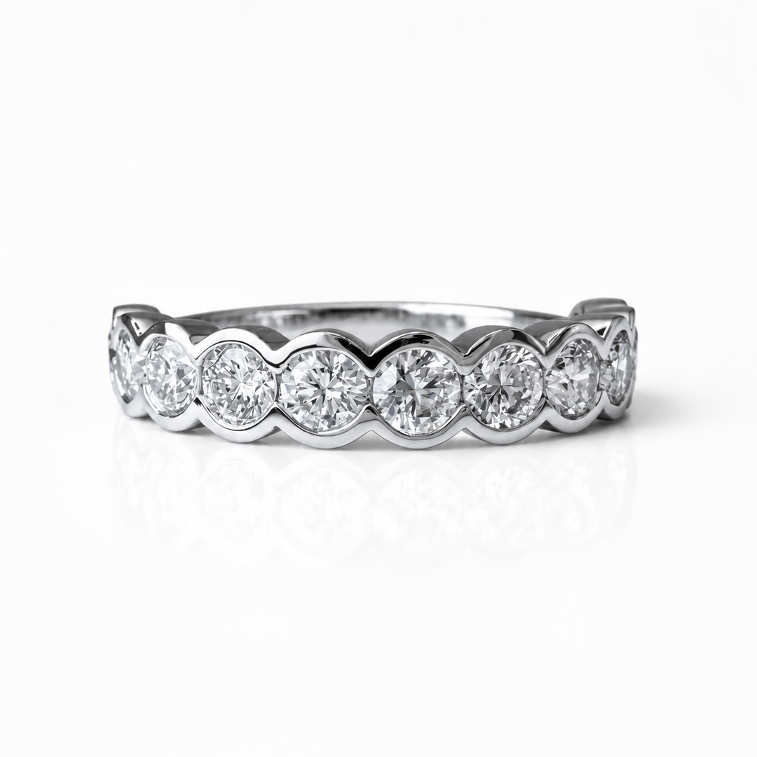 14k White Bezel Set 1.09ctw Round Lab Grown Diamond Wedding Band