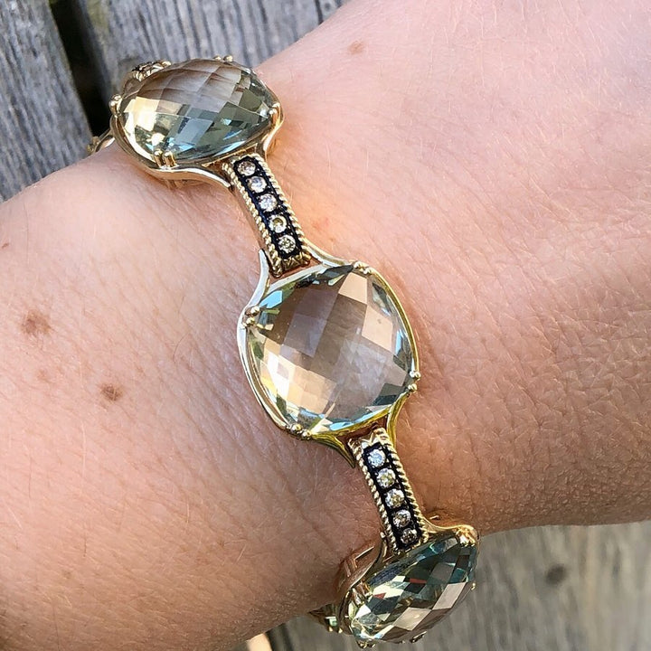 14k Yellow Gold Green Amethyst Estate Bracelet