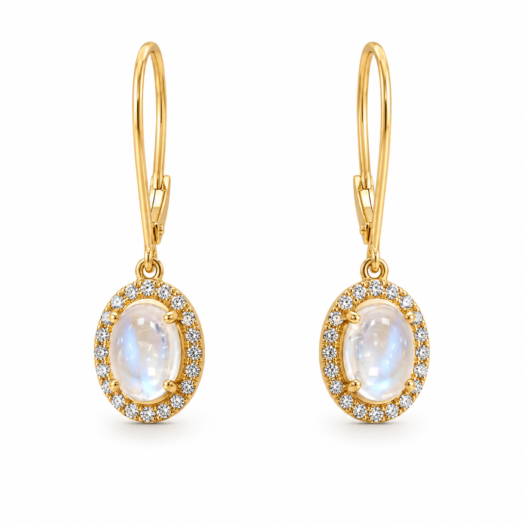 14k Lever Backs Moon Stones Earrings