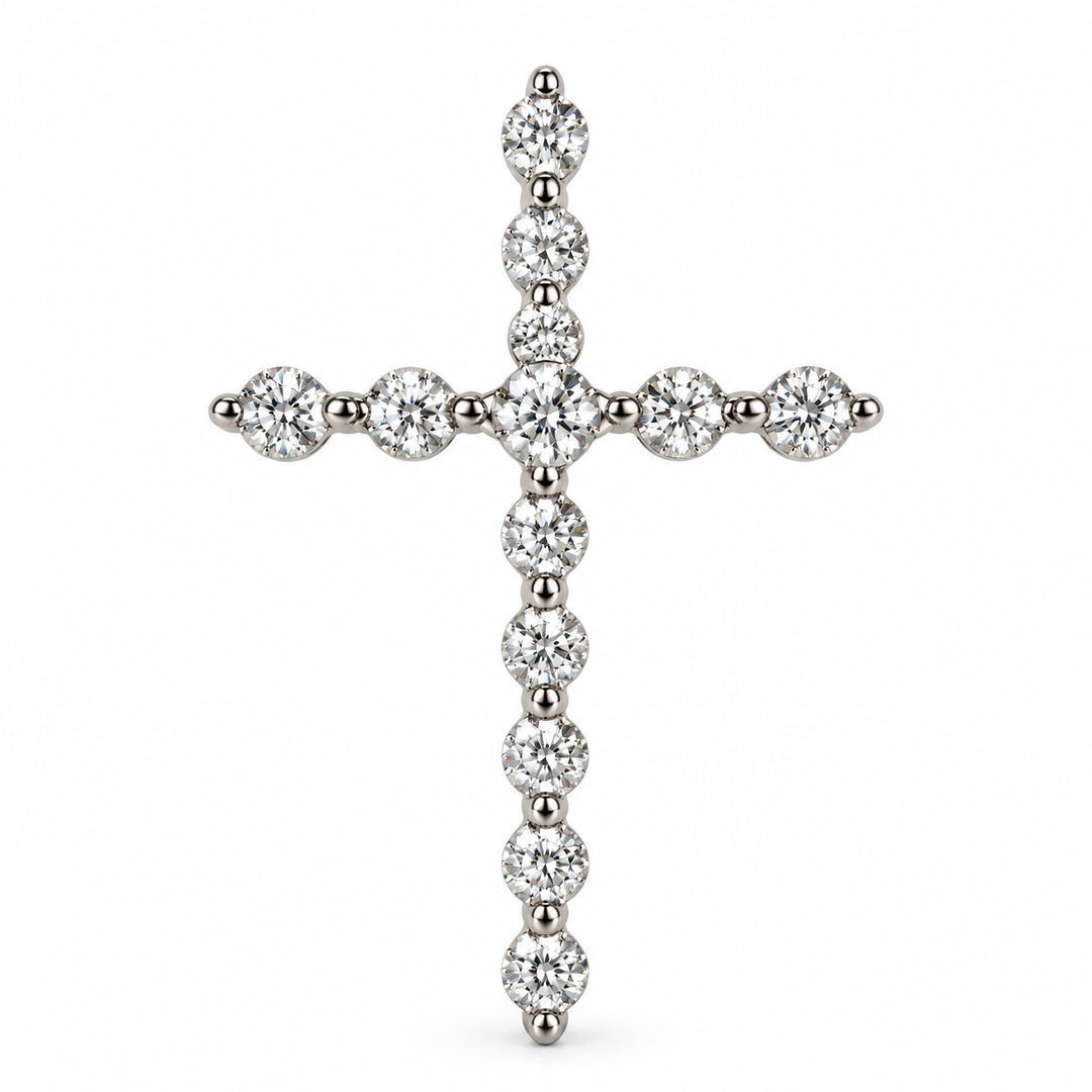 14k White Cross Diamond Pendants