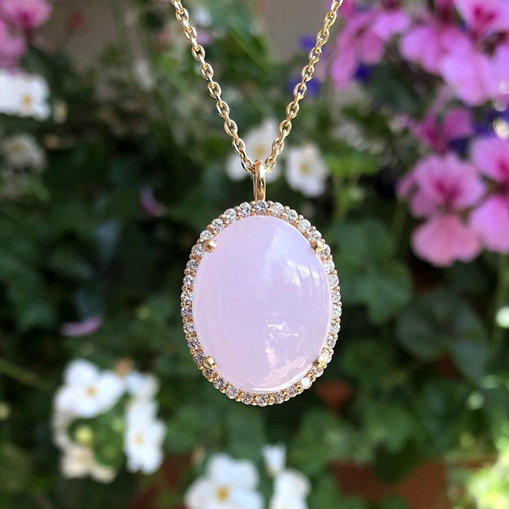 14k Yellow Gold Halo Lavander Jade Pendant