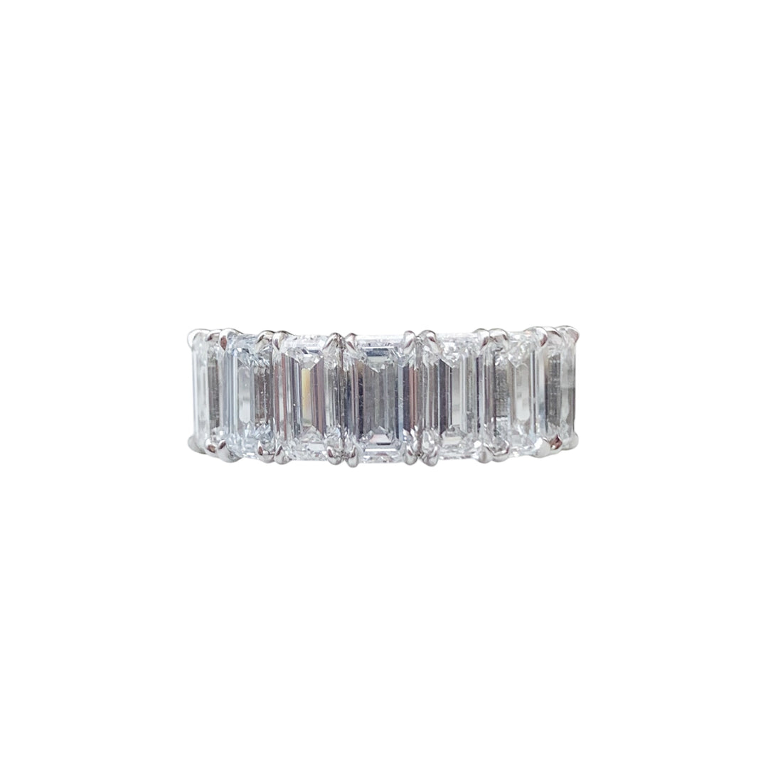 Platinum White Gold Prong Set 5.14ctw Emerald Lab Grown Diamond Wedding Band