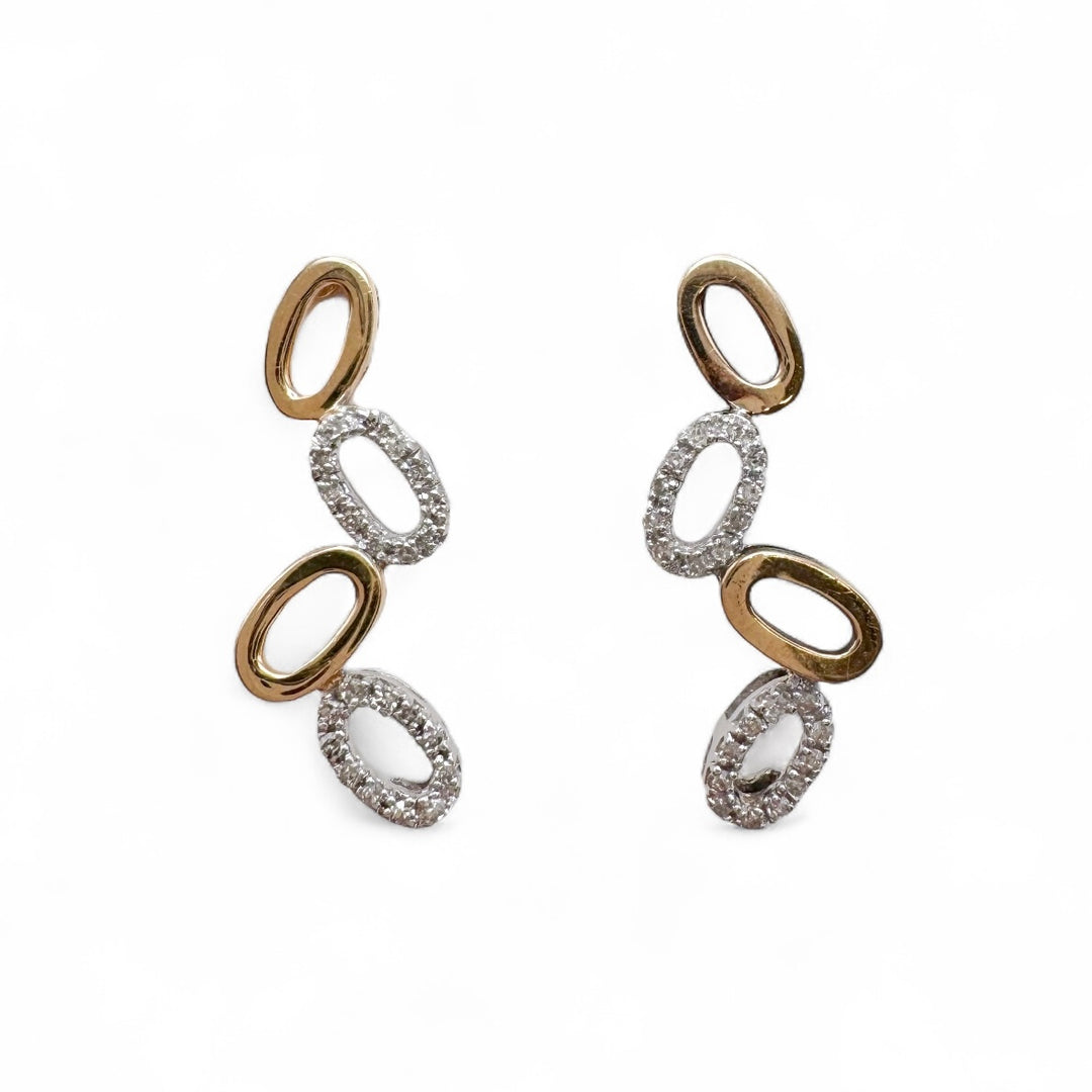 14k Two Tone Drop Diamond Estate Earrings