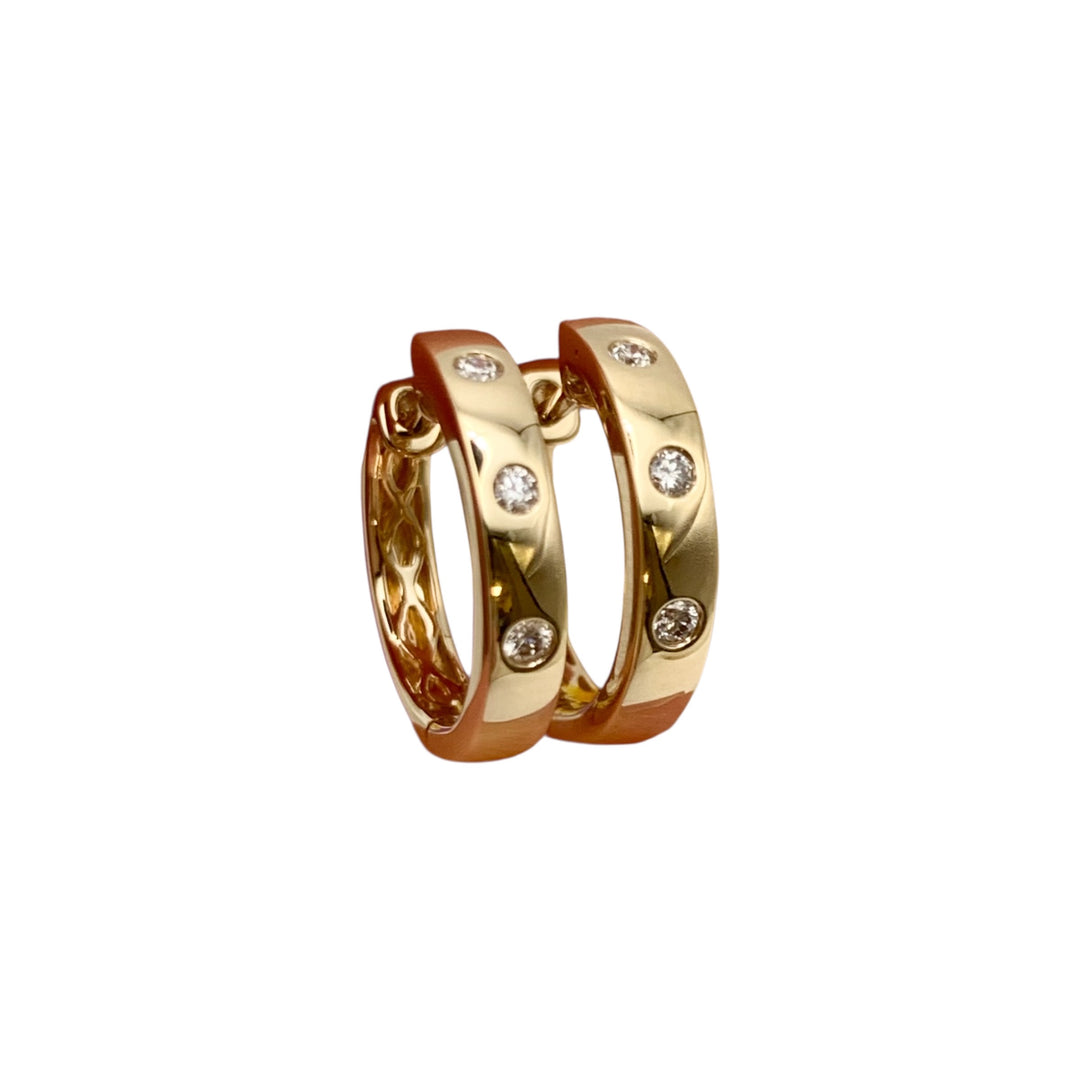 14k Yellow Gold Huggie Diamond Earrings