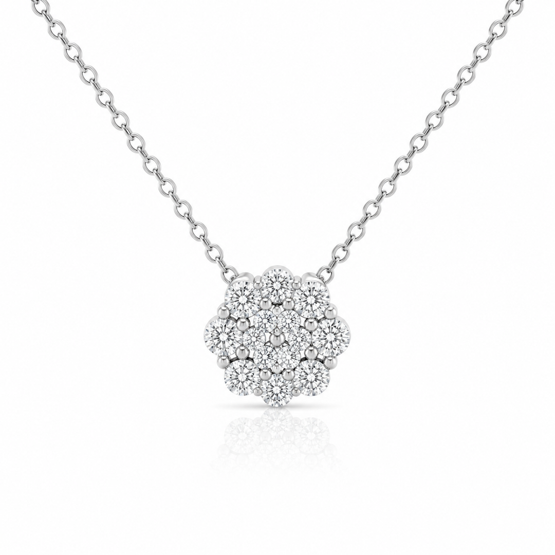 14k White Gold Cluster Diamond Pendant