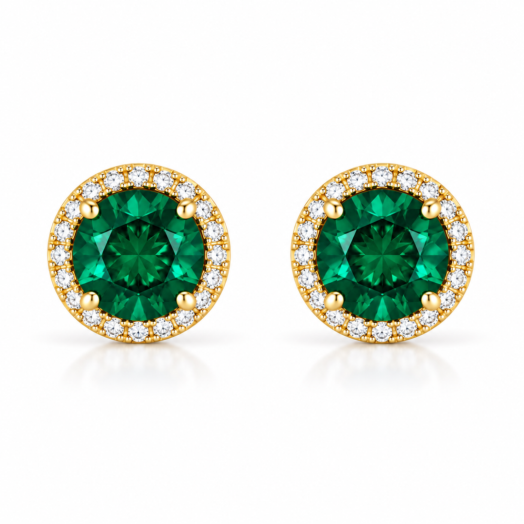 14k Stud Created Emerald Earrings