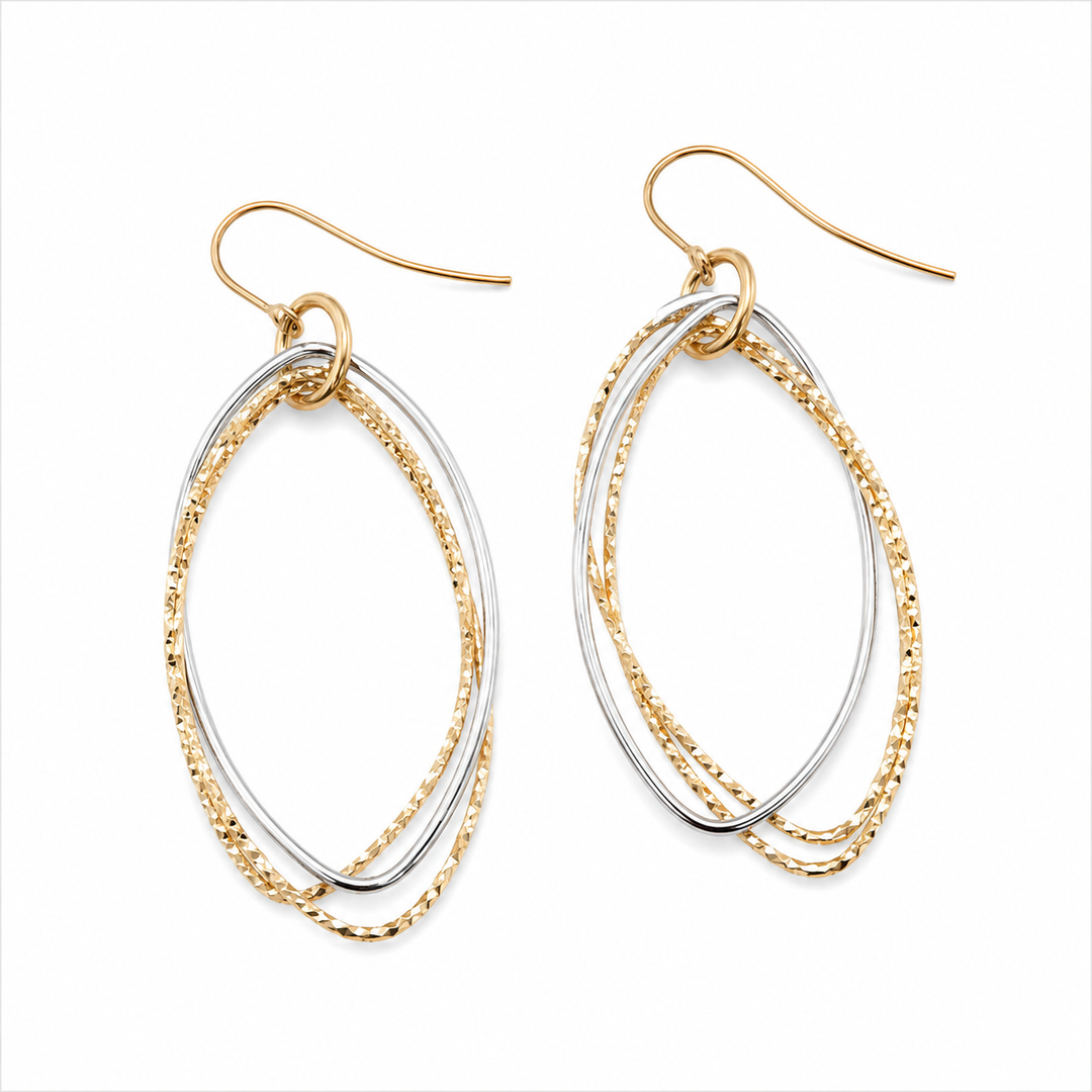 14k Two Tone Drop Earrings
