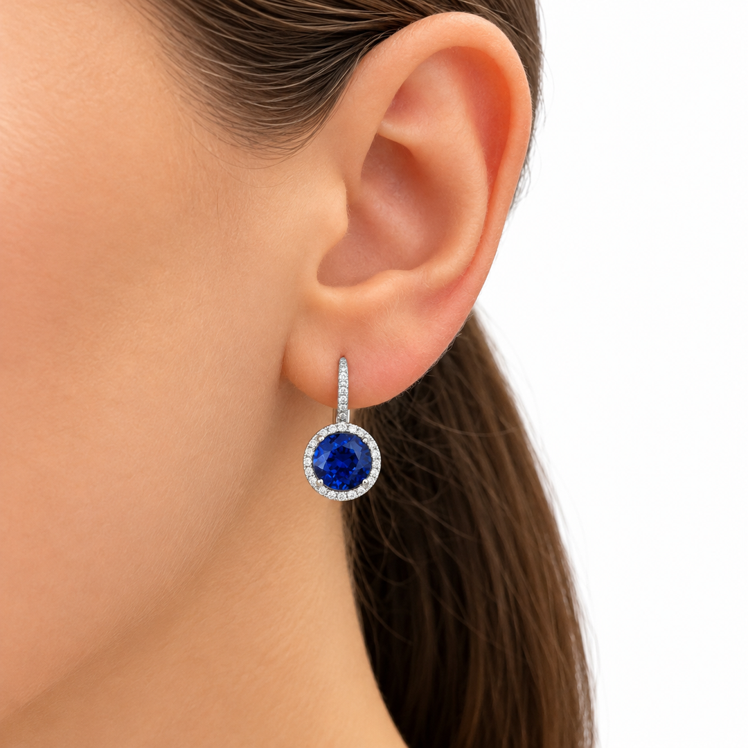 14k Lever Back Created Sapphires Earrings