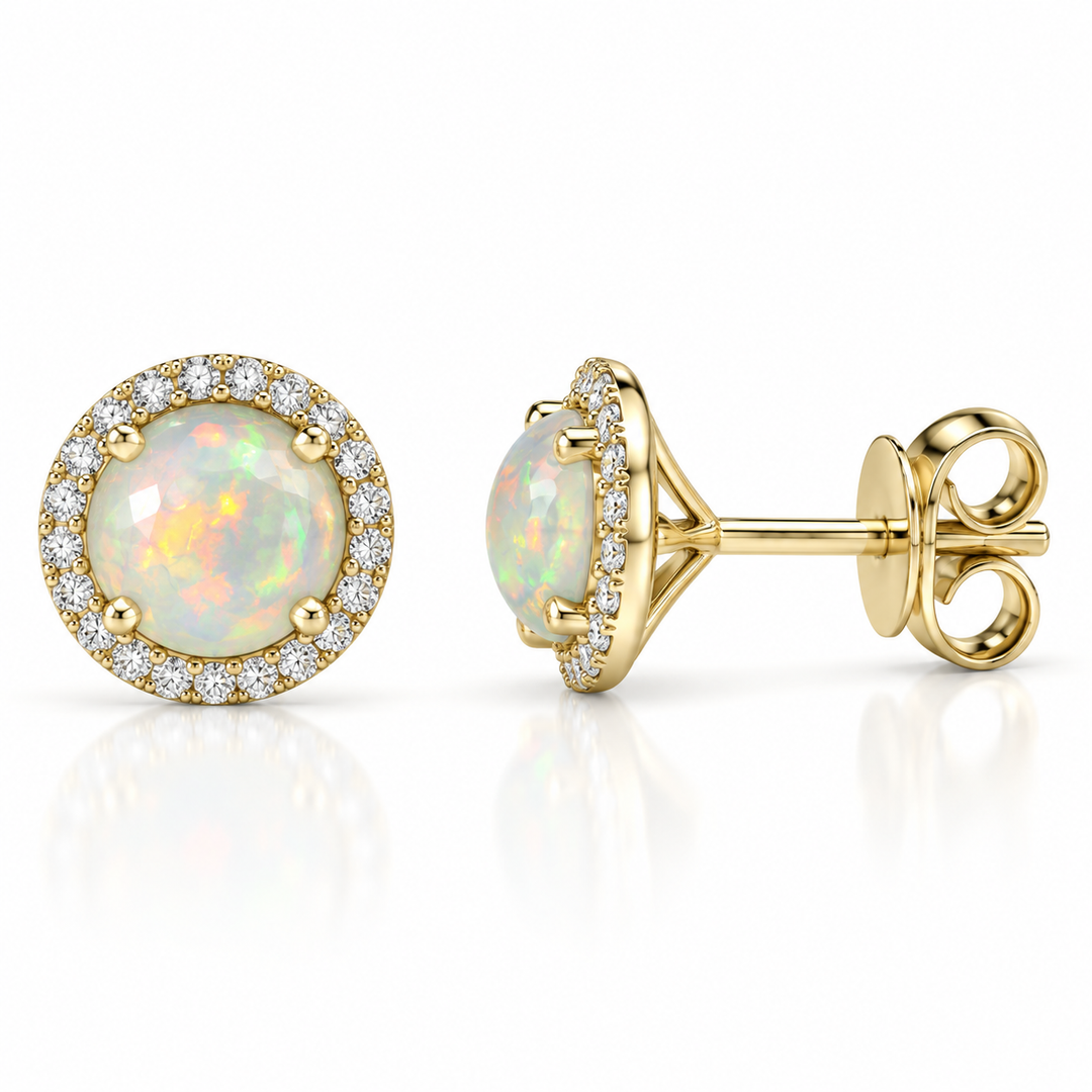 14k Stud Opals Earrings