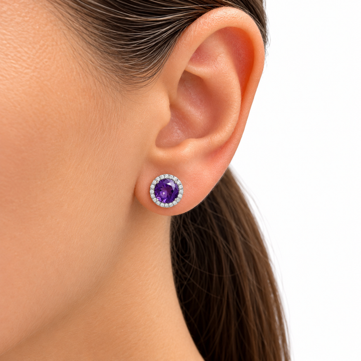 14k Stud Amethyst Earrings