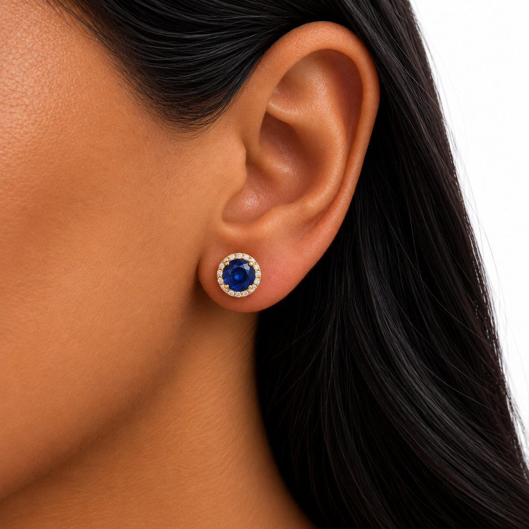 14k Stud Lab Grown Sapphire Earrings