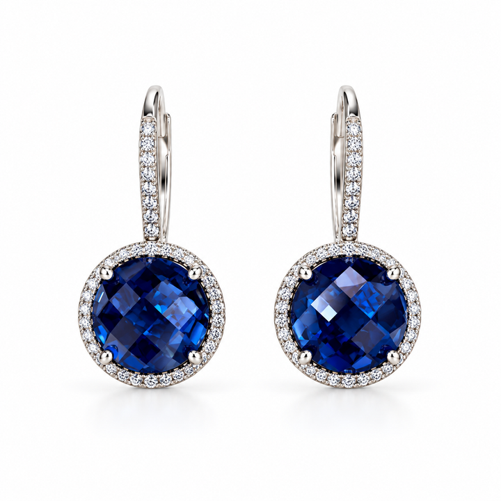 14k Lever Back Created Sapphires Earrings