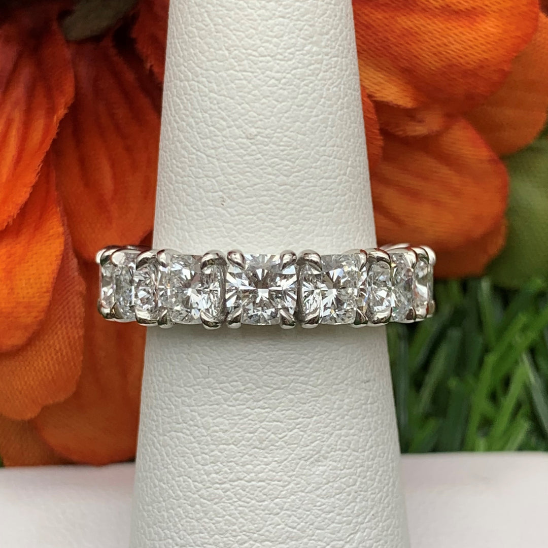 Platinum White Gold Eternity 7.17ctw Cushion Lab Grown Diamond Wedding Band