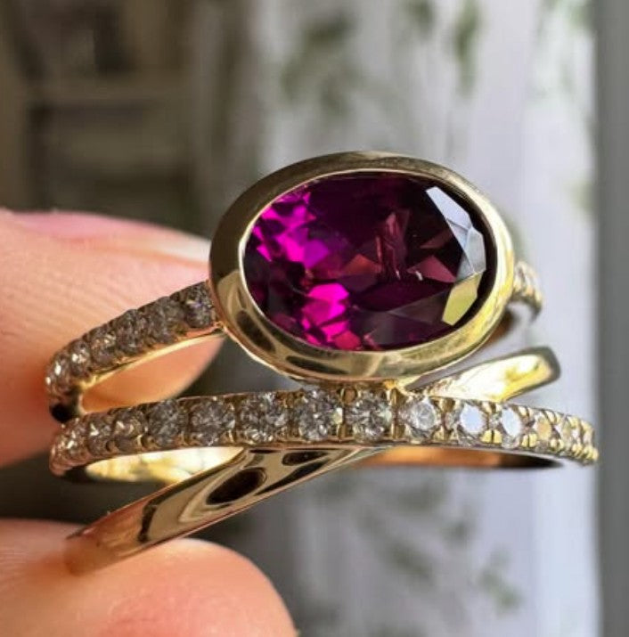 14k Yellow Gold Purple Sapphire Estate Ring