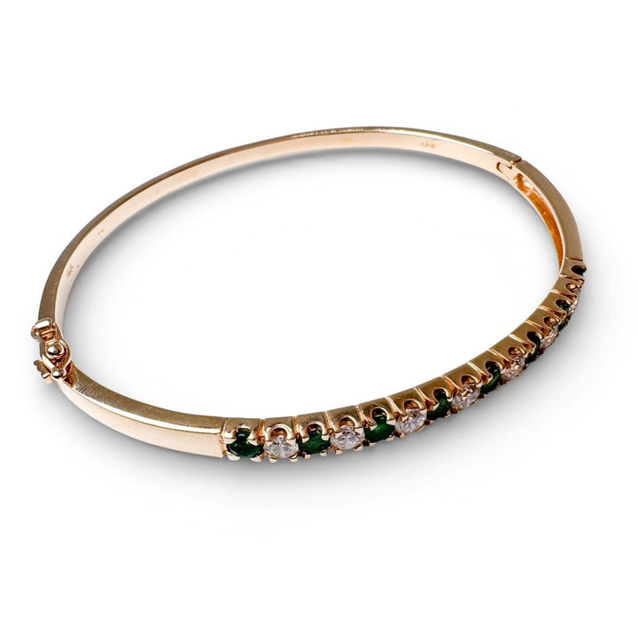 14k Yellow Gold Emerald Diamond Estate Bangle