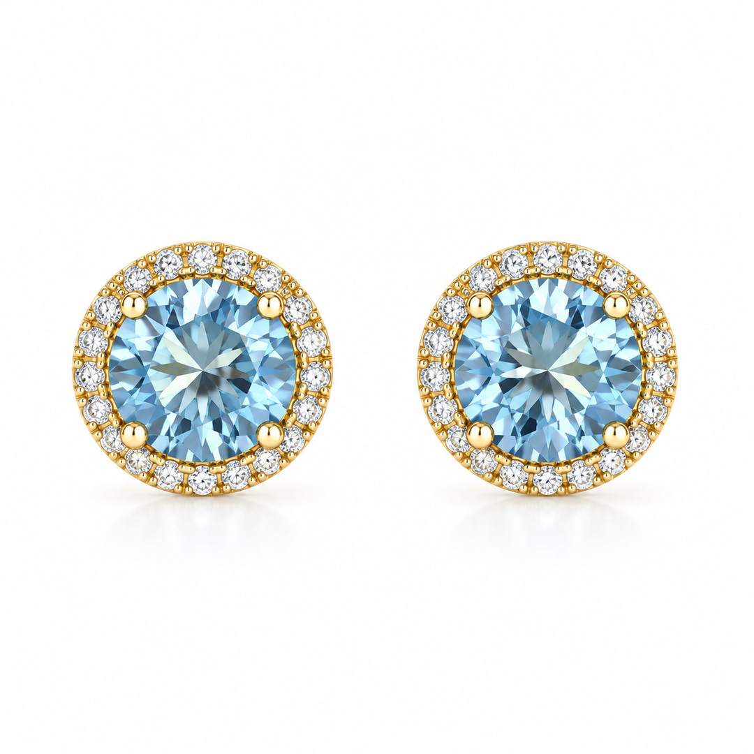 14k Stud Blue Topaz Earrings