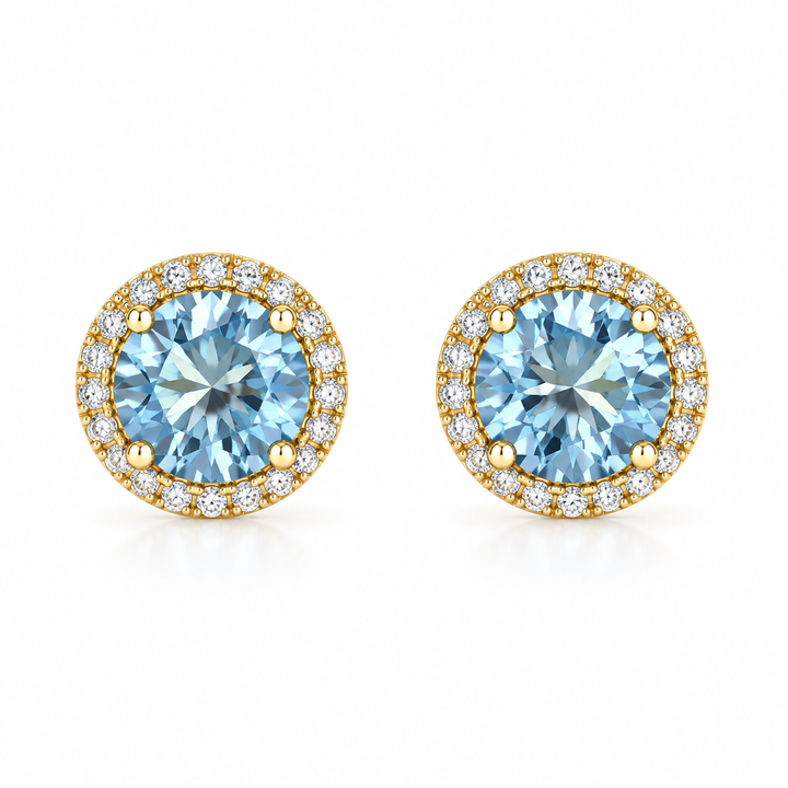 14k Stud Blue Topaz Earrings