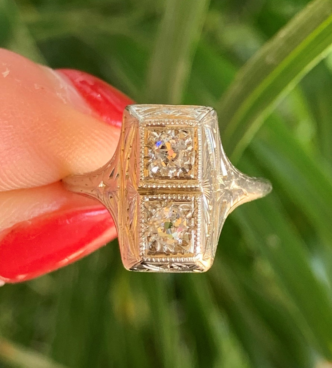 18k White Gold Old Mine Cut Diamond Estate Ring