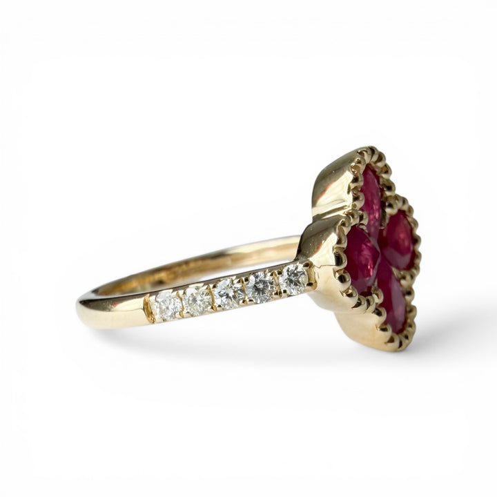 14k Yellow Gold Ruby Clover Ring