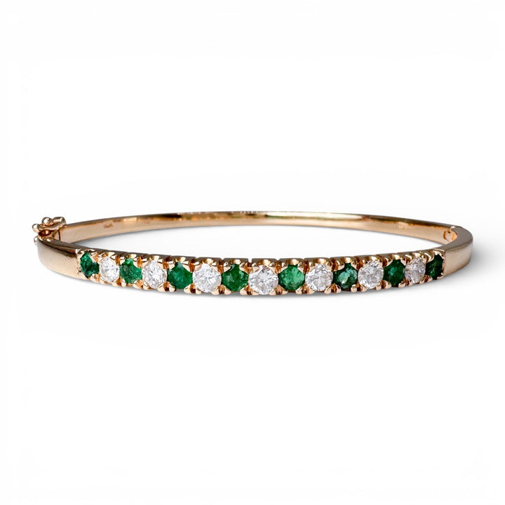 14k Yellow Gold Emerald Diamond Estate Bangle