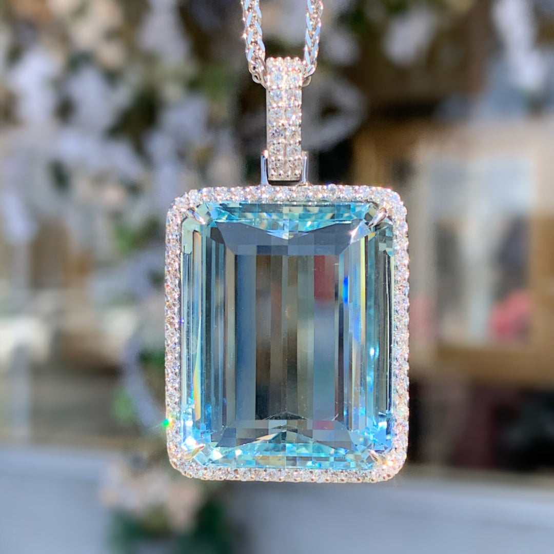 14k White Gold Contemporary Aquamarine Pendant