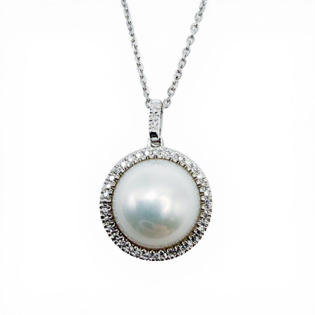 14k White Gold Pearl Diamond Pendant