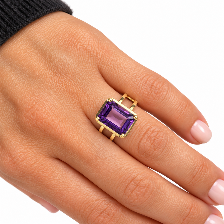 14k Yellow Amethyst Gemstone Ring