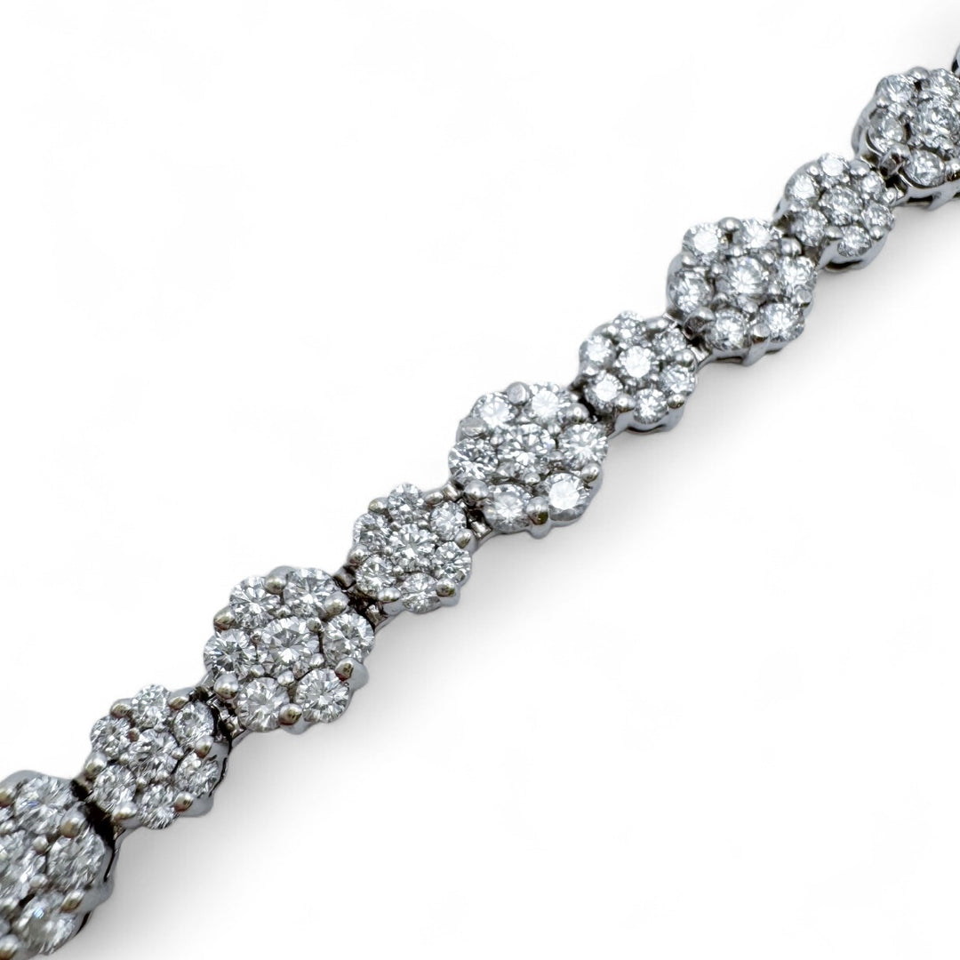 14k White Gold Flower Diamond Estate Bracelet