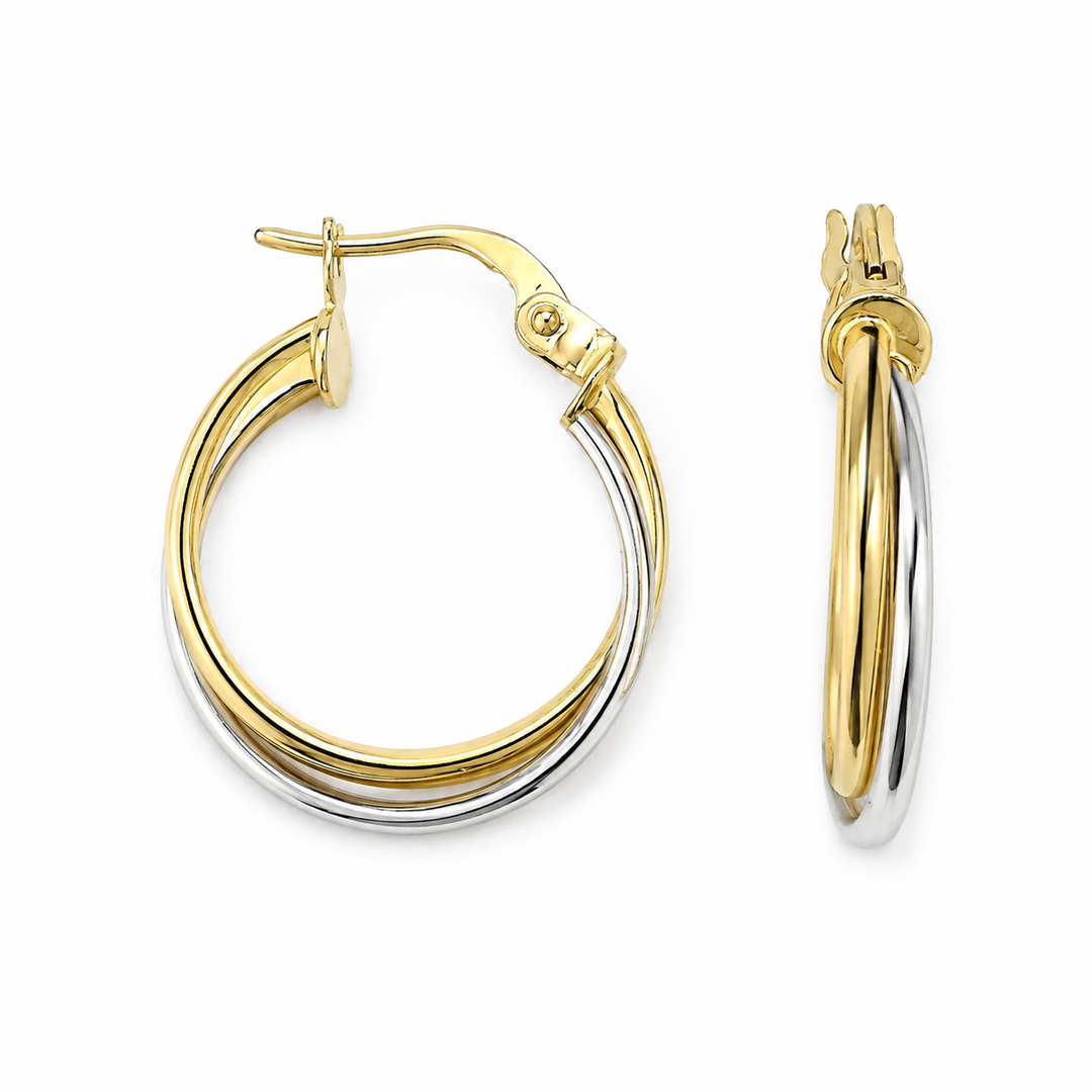 14k Two Tone Medium Hoop Earrings