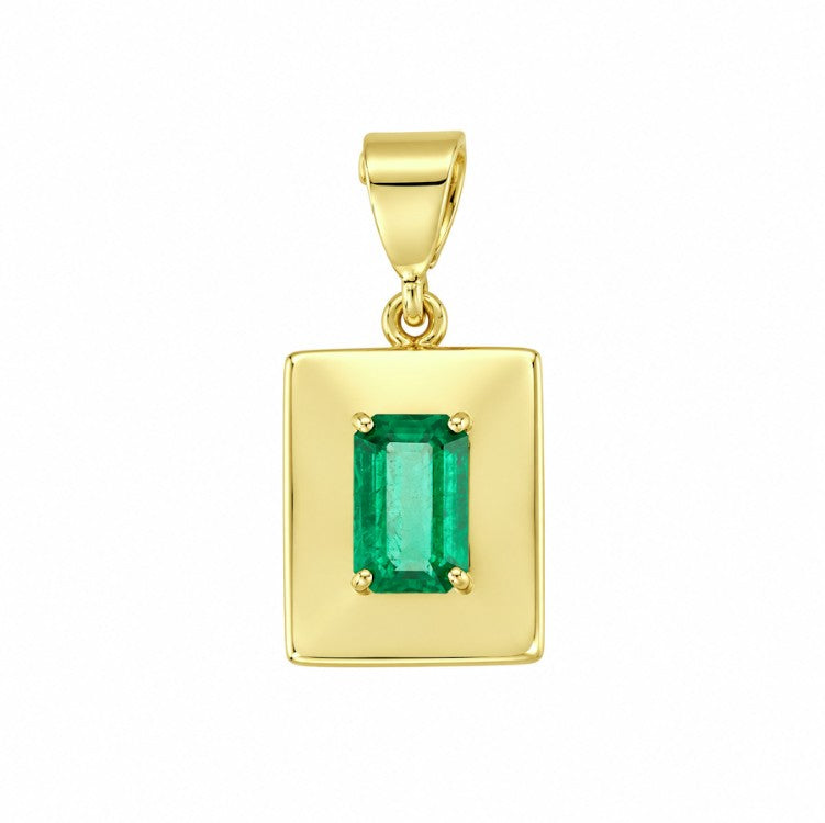 Estate 18k Yellow Solitaire Emerald Pendant