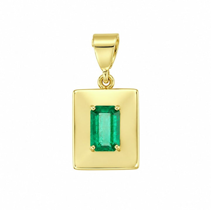 Estate 18k Yellow Solitaire Emerald Pendant