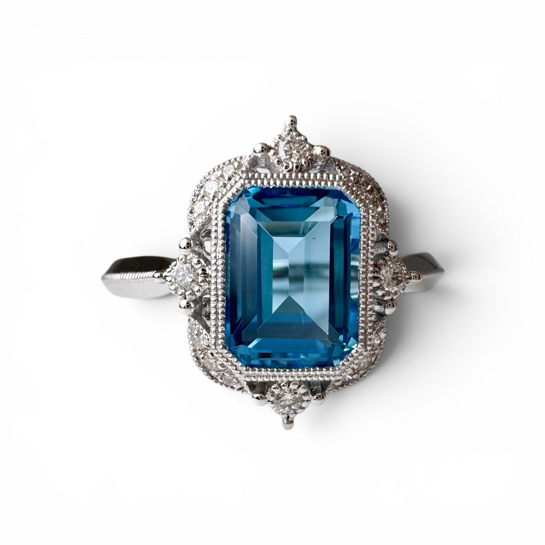 14k White Gold Blue Topaz Gemstone Ring