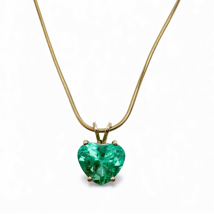 14k Yellow Gold Heart Emerald Estate Pendant