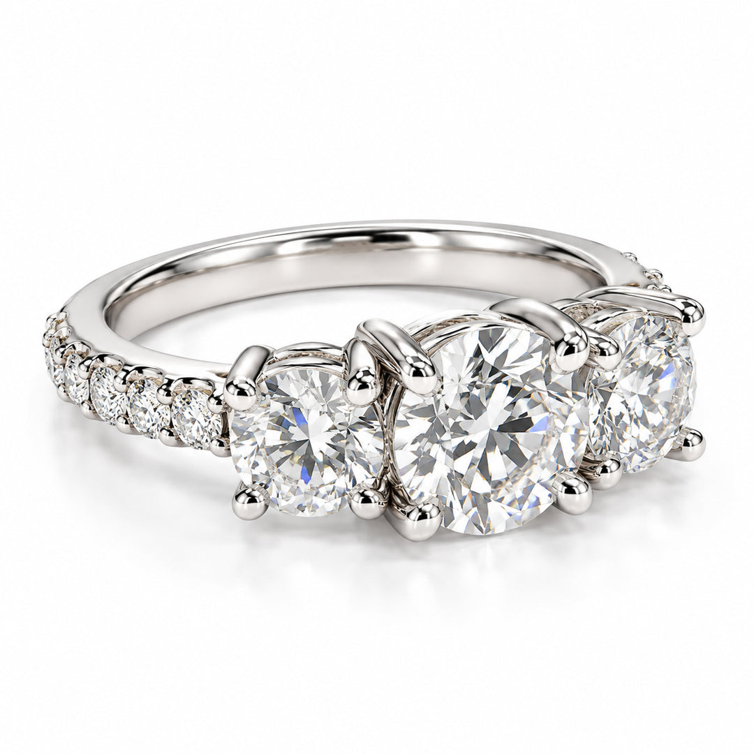 14k White Gold 3 Stone Lab Grown Diamond Engagement Ring 2.00 cttw