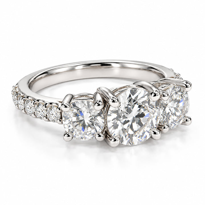 14k White Gold 3 Stone Lab Grown Diamond Engagement Ring 2.00 cttw