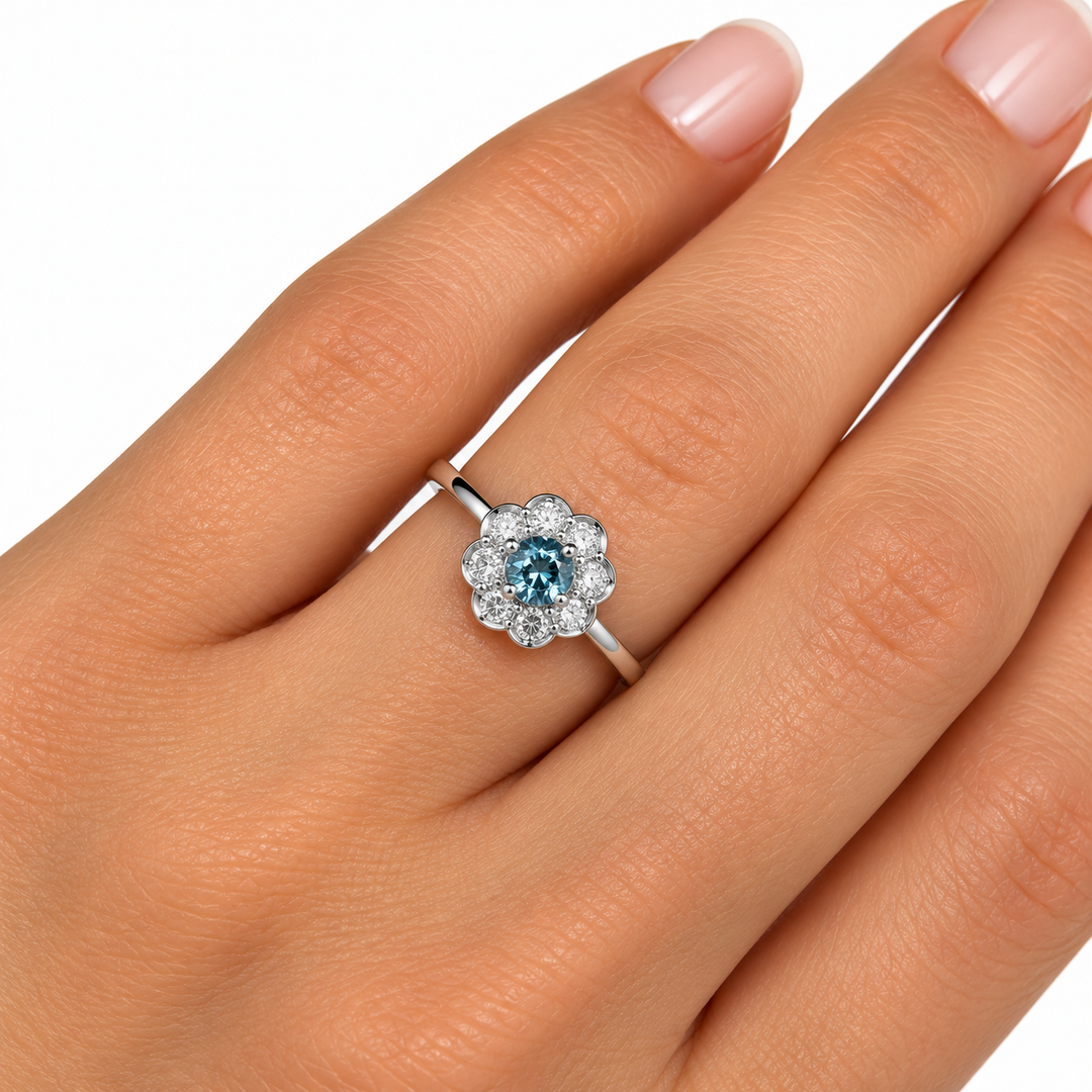 14k White Gold Aquamarine Halo Ring