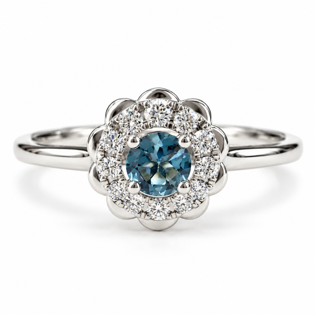 14k White Gold Aquamarine Halo Ring