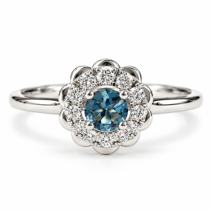 14k White Gold Aquamarine Halo Ring