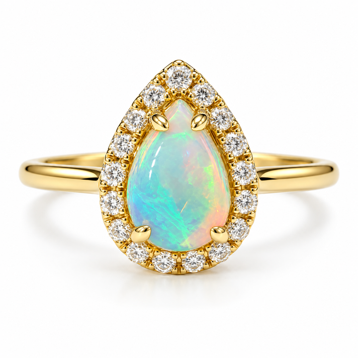 18k Yellow Opal Halo Ring