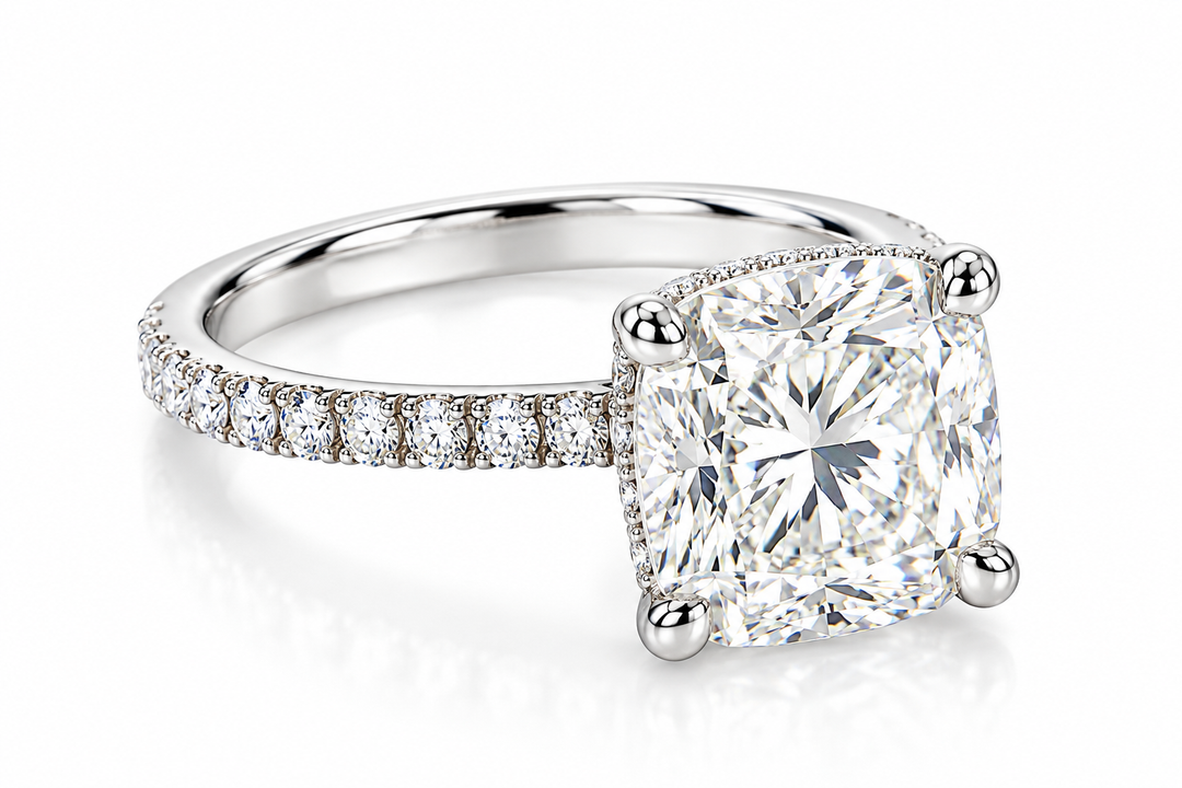 6.14ct Cushion in a 14k White Gold Lab Grown Diamond Engagement Ring