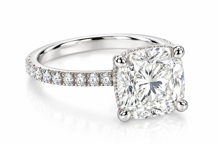 6.14ct Cushion in a 14k White Gold Lab Grown Diamond Engagement Ring