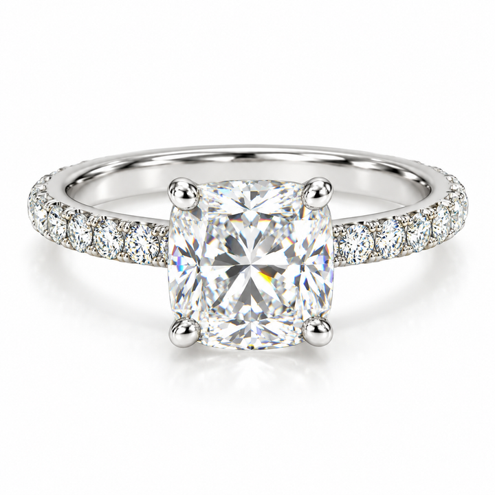 14k White Gold Pave Lab Grown Diamond Engagement Ring 2.20 cttw.